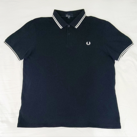 Fred Perry Polo Shirt Men's Large Black White Tipped Laurel Wreath Pullover New - Picture 6 of 10